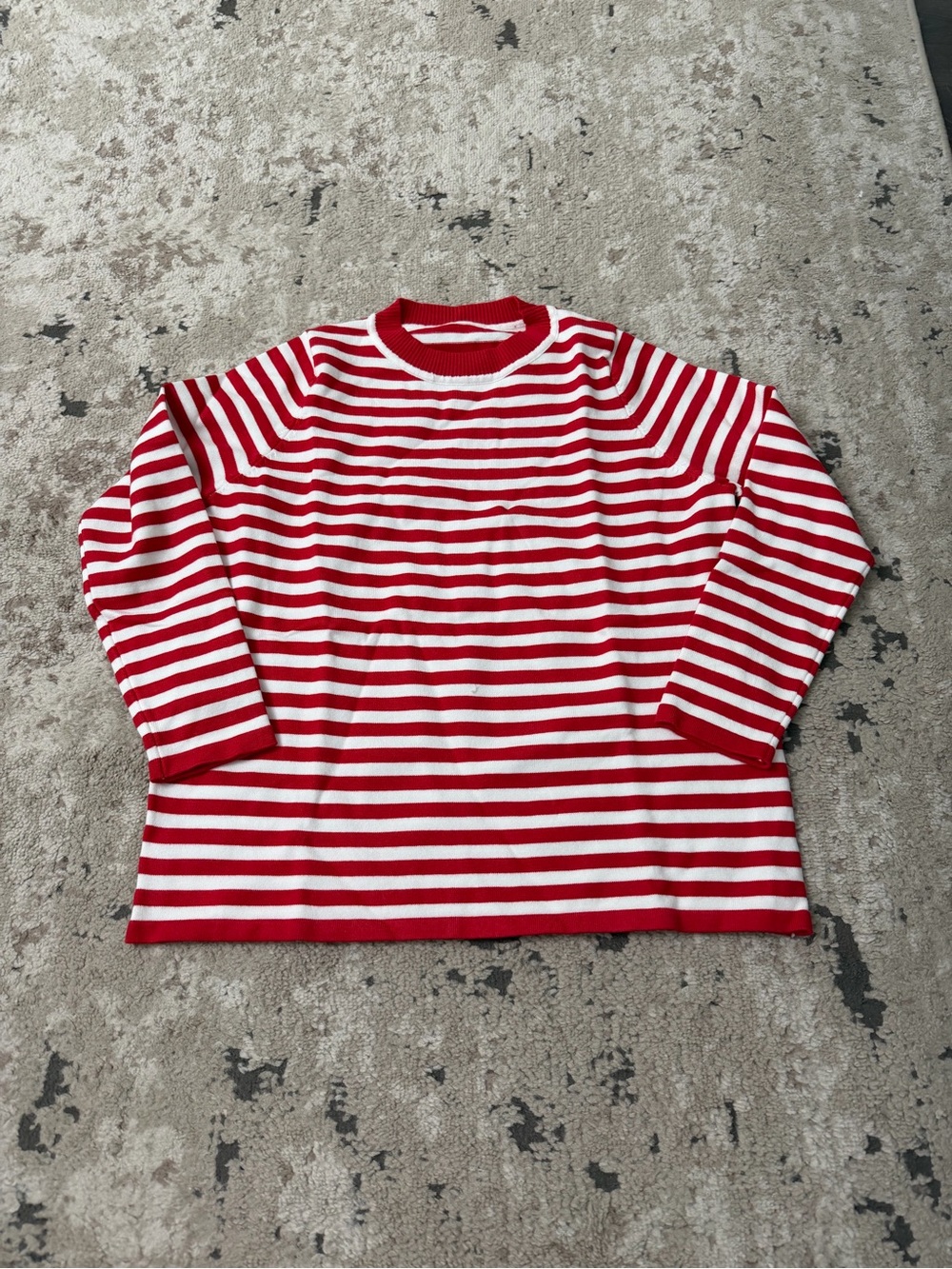 Red & White Striped Crew Neck Sweater Size Medium